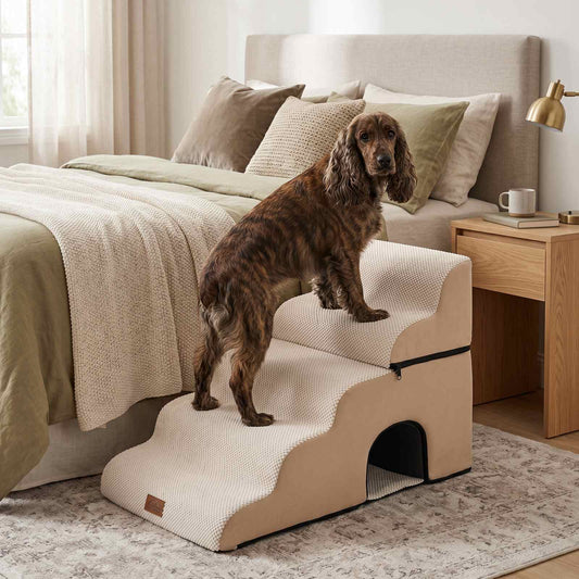 5-Step Foldable Curved Pet Stairs with Play Condo