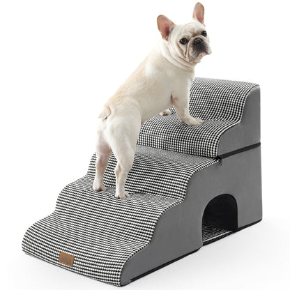 5-Step Foldable Curved Pet Stairs with Play Condo