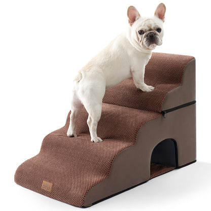 5-Step Foldable Curved Pet Stairs with Play Condo