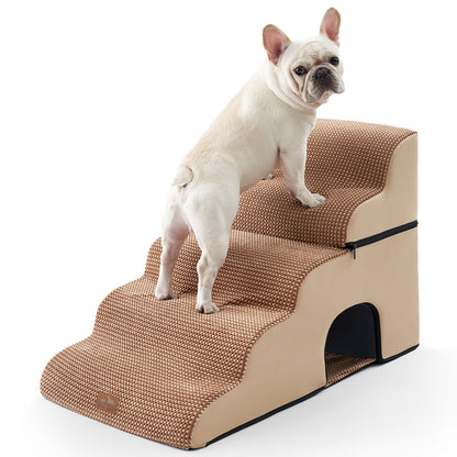 5-Step Foldable Curved Pet Stairs with Play Condo