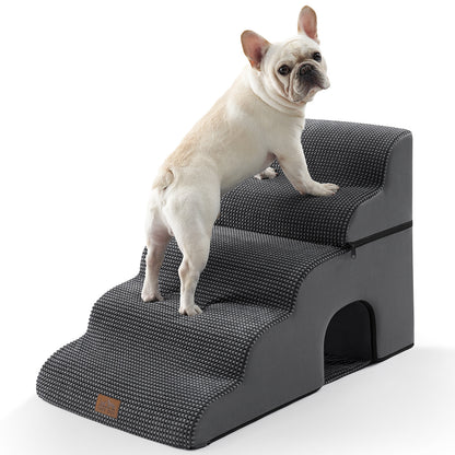 5-Step Foldable Curved Pet Stairs with Play Condo