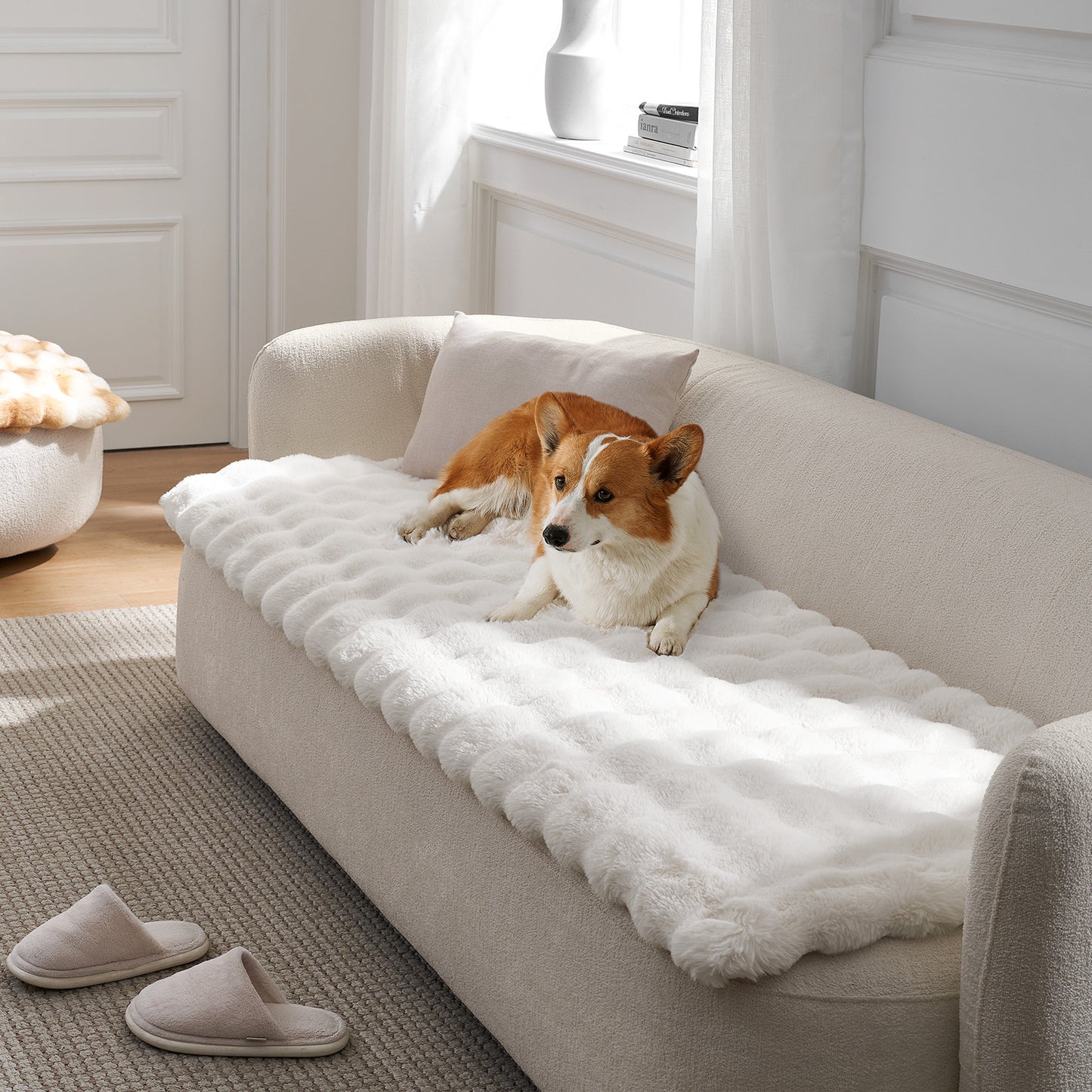 Fluffy Soft Bubble Faux Fur Couch Cover