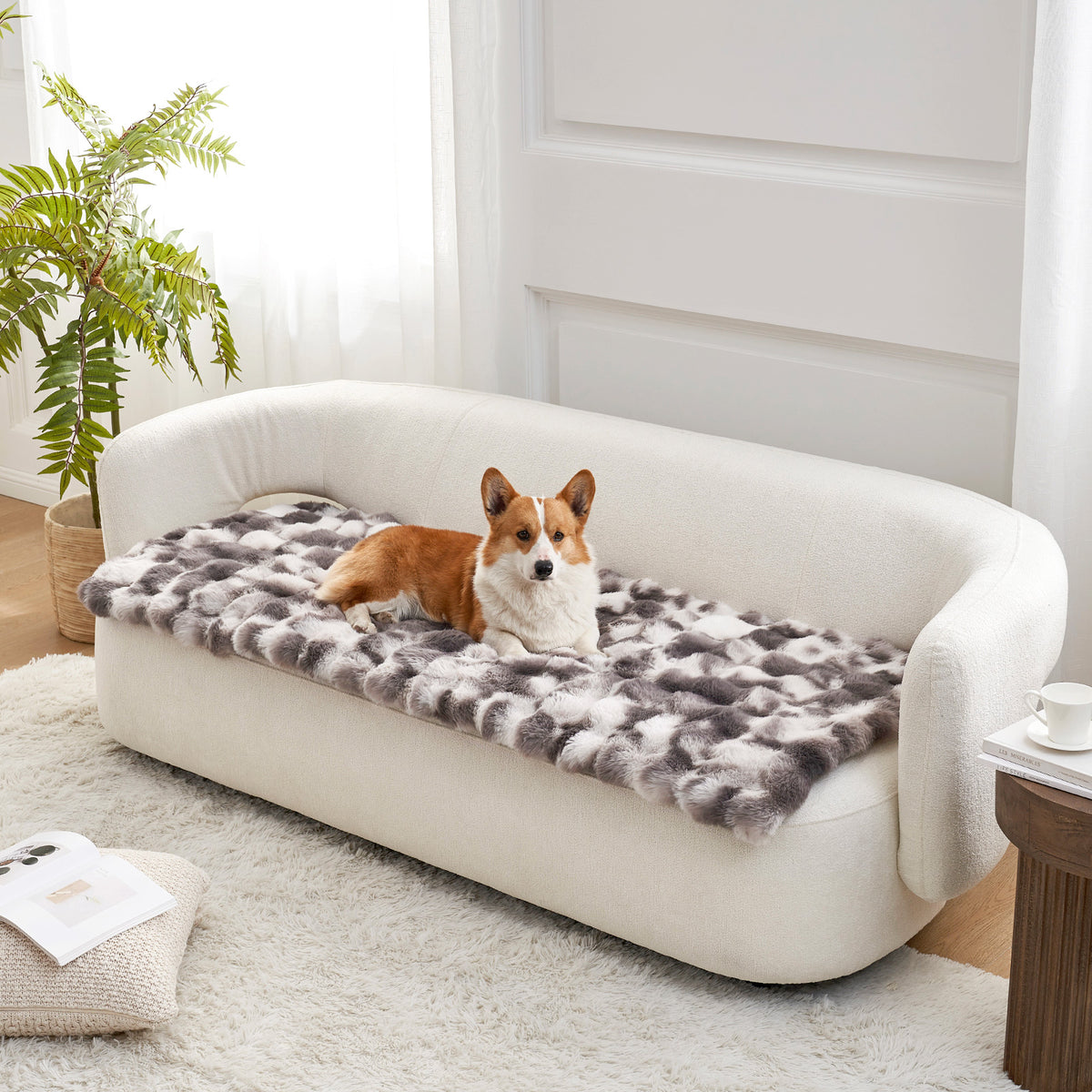 Cozy Kiss Fluffy Soft Bubble Faux Fur Couch Cover plush sofa protector for dogs and cats 