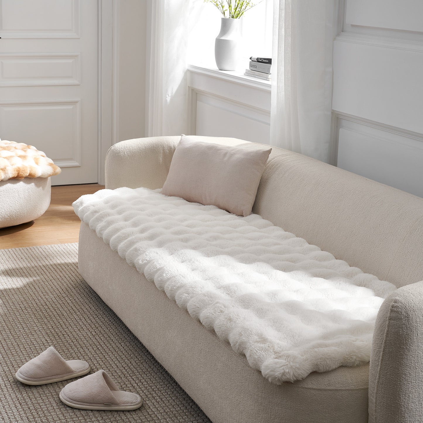 Fluffy Soft Bubble Faux Fur Couch Cover