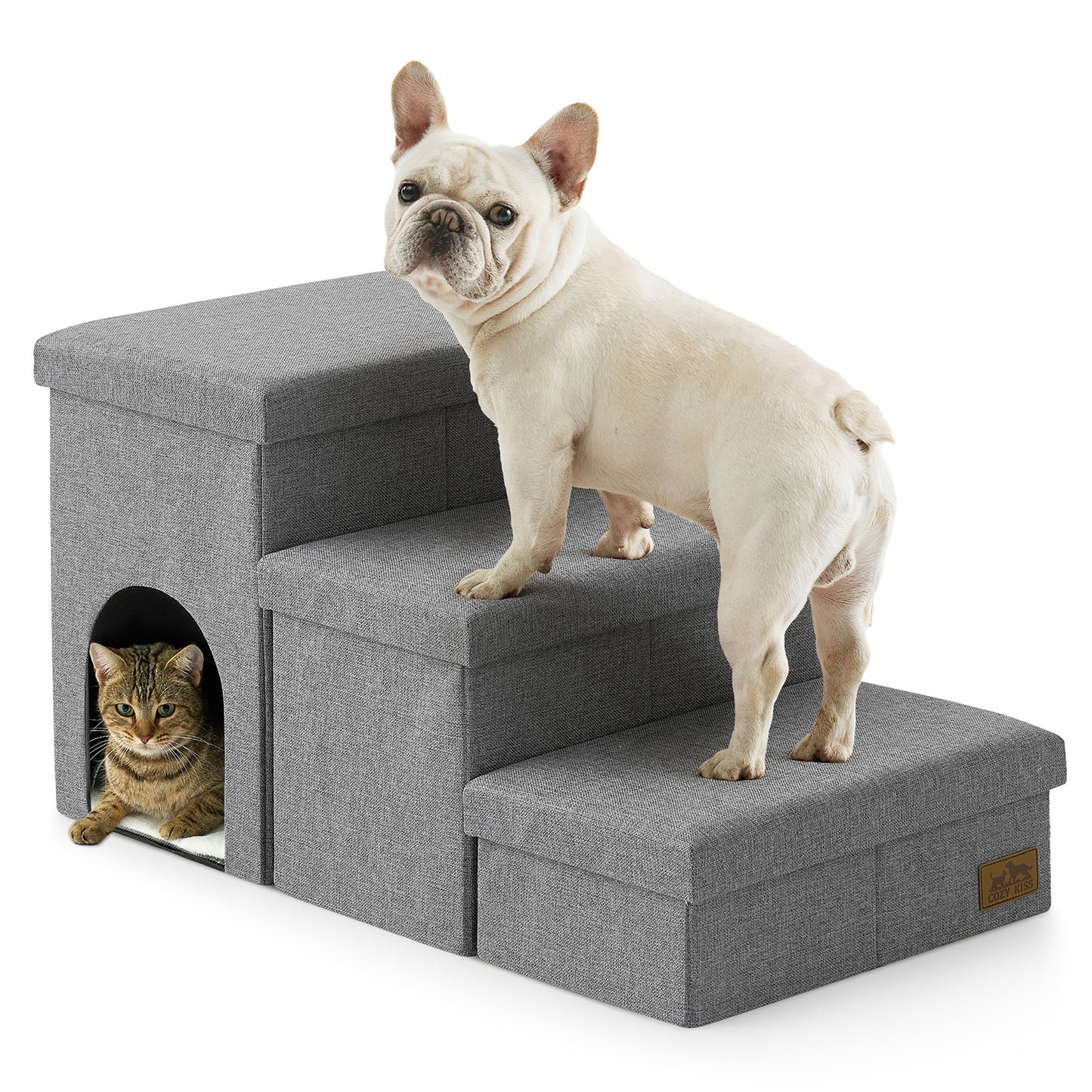 3-Step Storage Pet Stairs with Play Condo