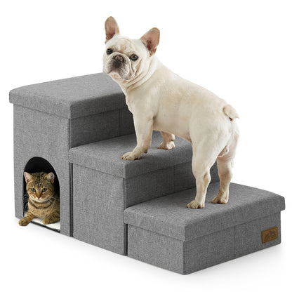 3-Step Storage Pet Stairs with Play Condo