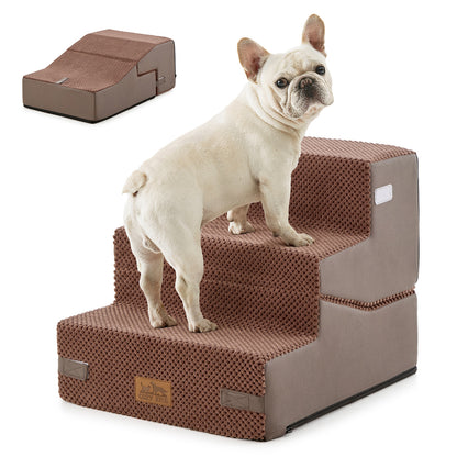 Cozy Kiss 3-Step Convertible 2-in-1 Pet Stairs with Ramp Mode for easy pet access #color_Brown