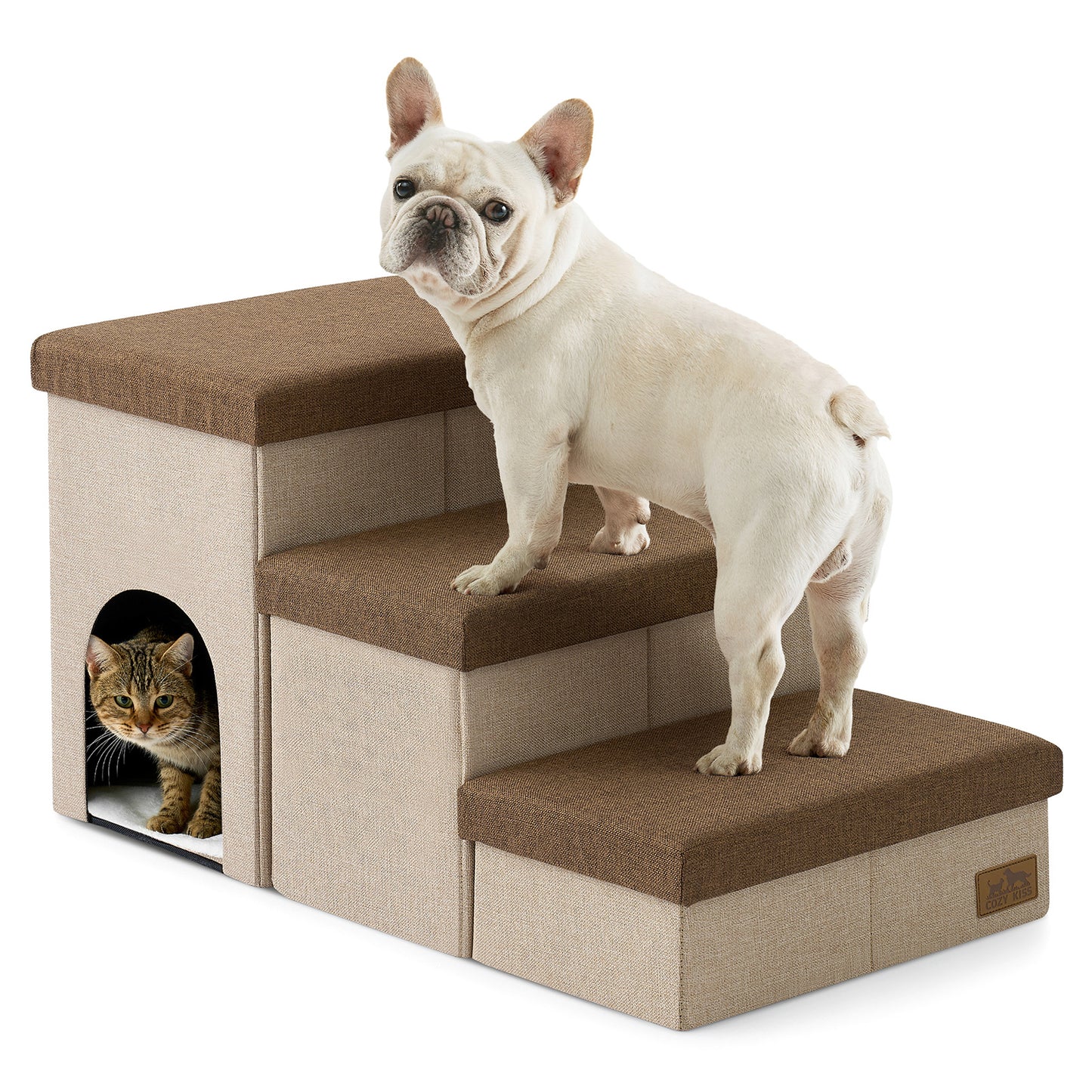 3-Step Storage Pet Stairs with Play Condo