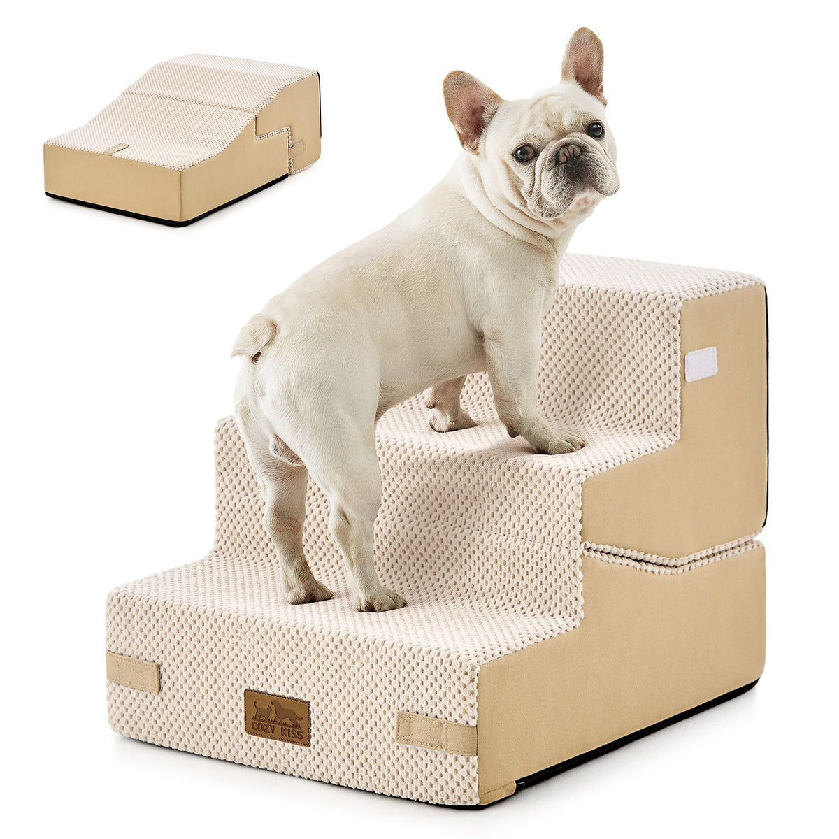 Cozy Kiss 3-Step Convertible 2-in-1 Pet Stairs with Ramp Mode for easy pet access #color_Beige