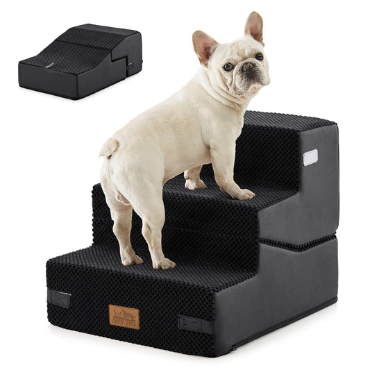 Cozy Kiss 3-Step Convertible 2-in-1 Pet Stairs with Ramp Mode for easy pet access #color_Black