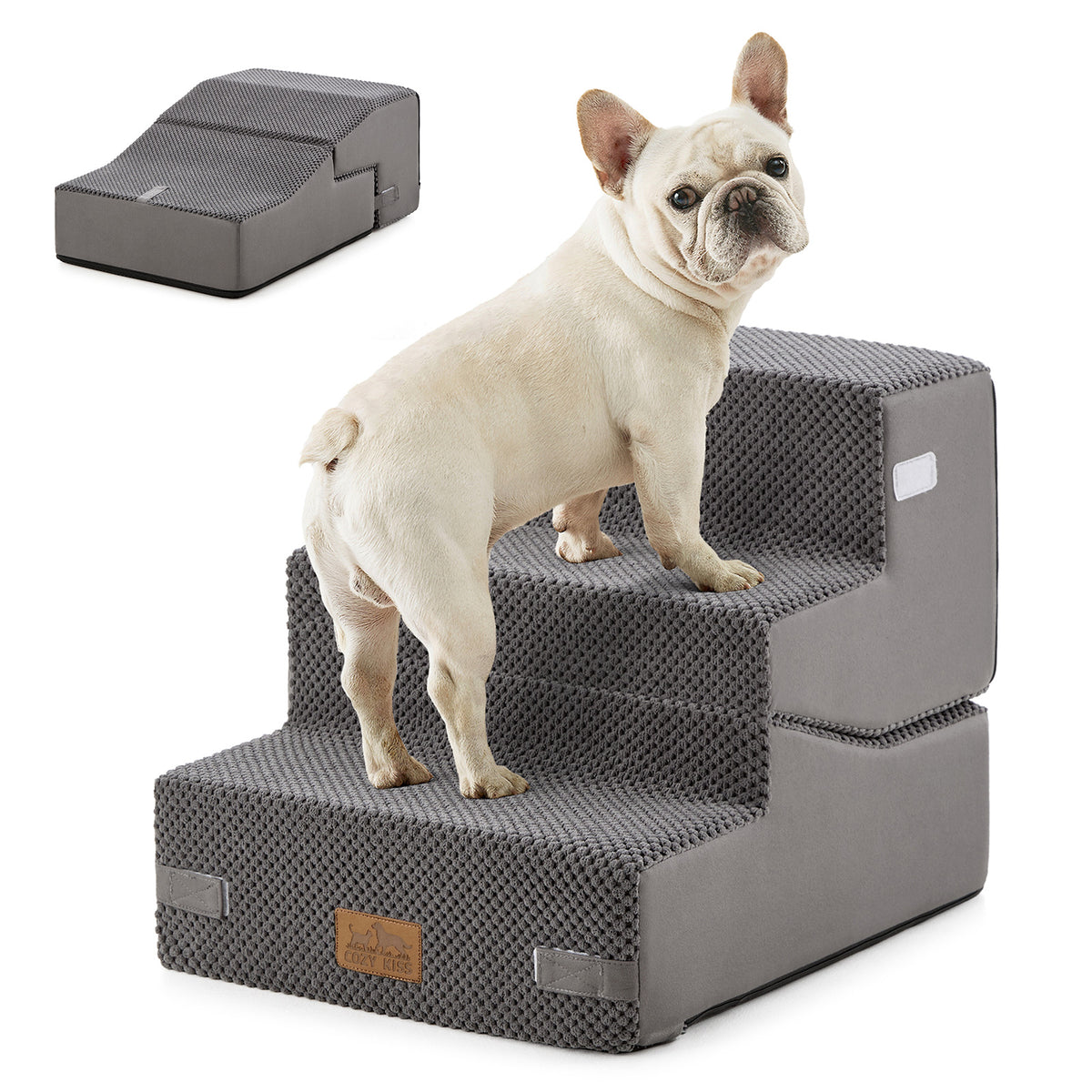 Cozy Kiss 3-Step Convertible 2-in-1 Pet Stairs with Ramp Mode for easy pet access #color_Grey