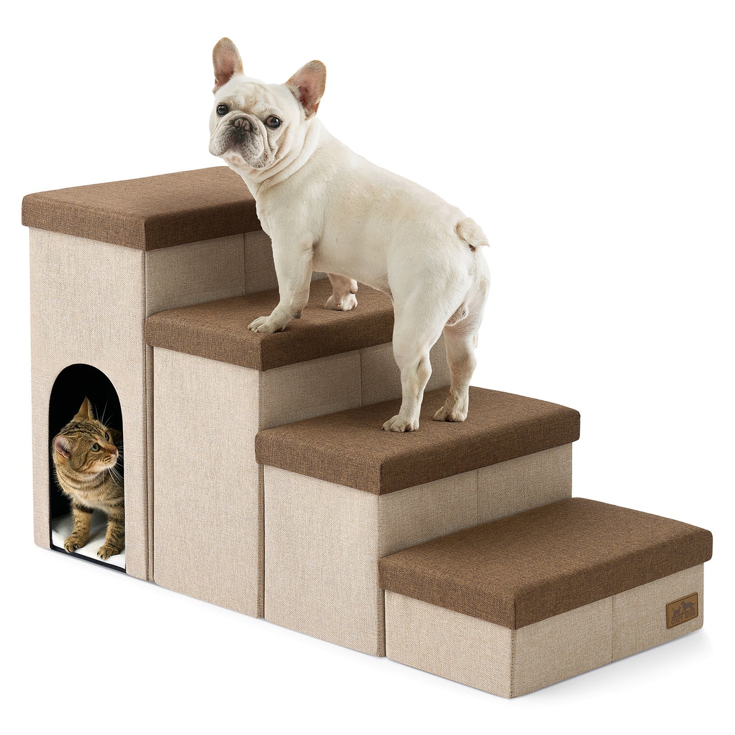 4-Step Storage Pet Stairs with Play Condo