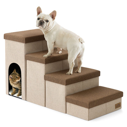 4-Step Storage Pet Stairs with Play Condo