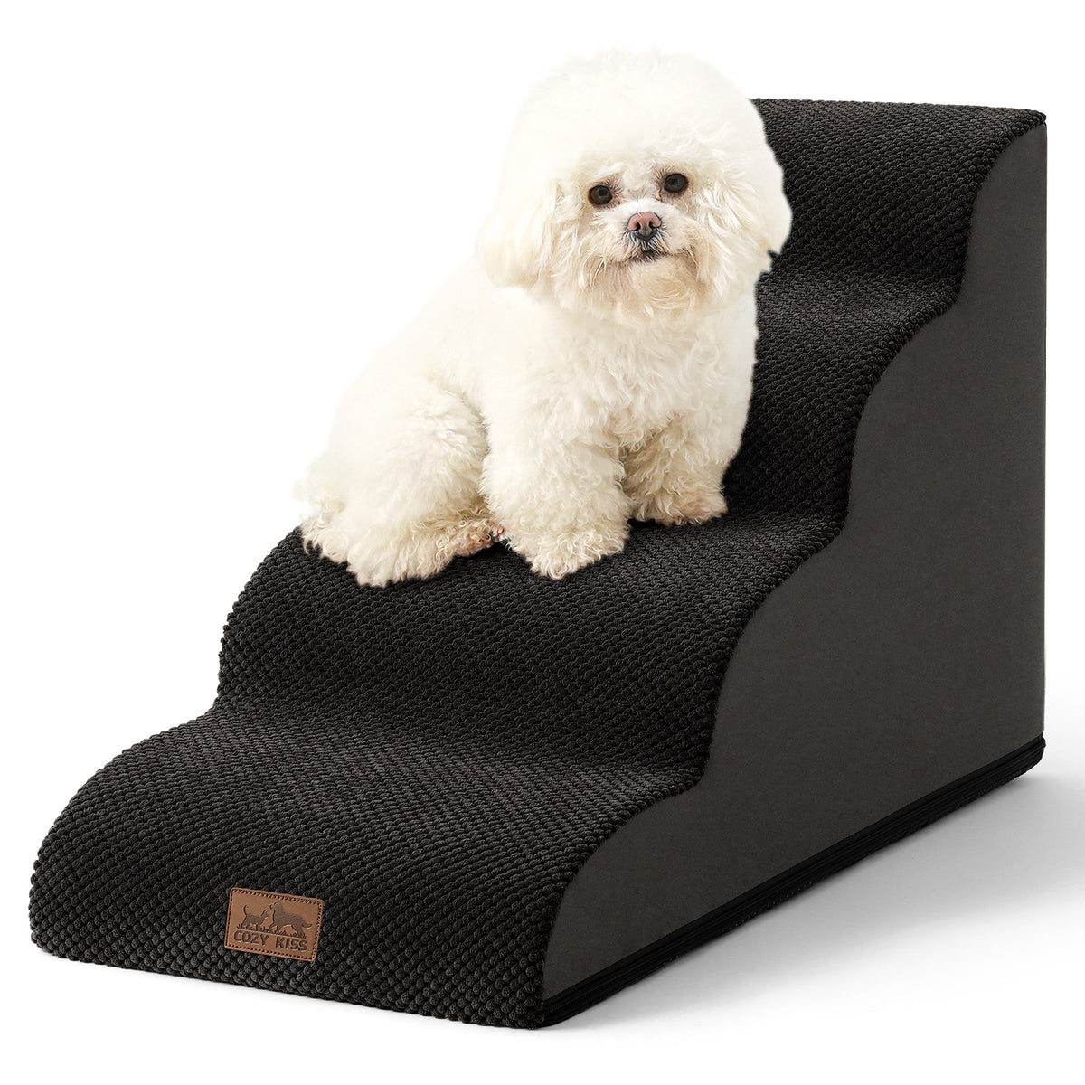 Cozy Kiss 4-Step Joint-Friendly Curved Pet Stairs with washable cover front view 