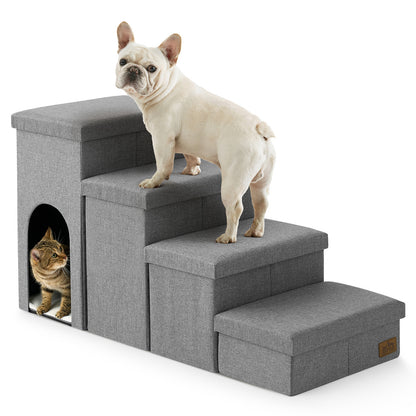 4-Step Storage Pet Stairs with Play Condo