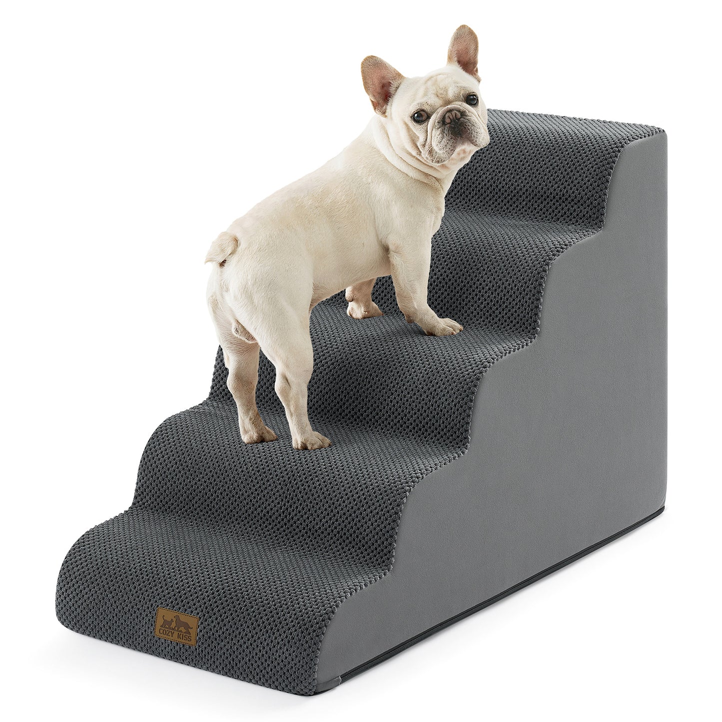 Cozy Kiss 5-Step Extra Wide Curved Pet Stairs for safe pet access #color_Grey