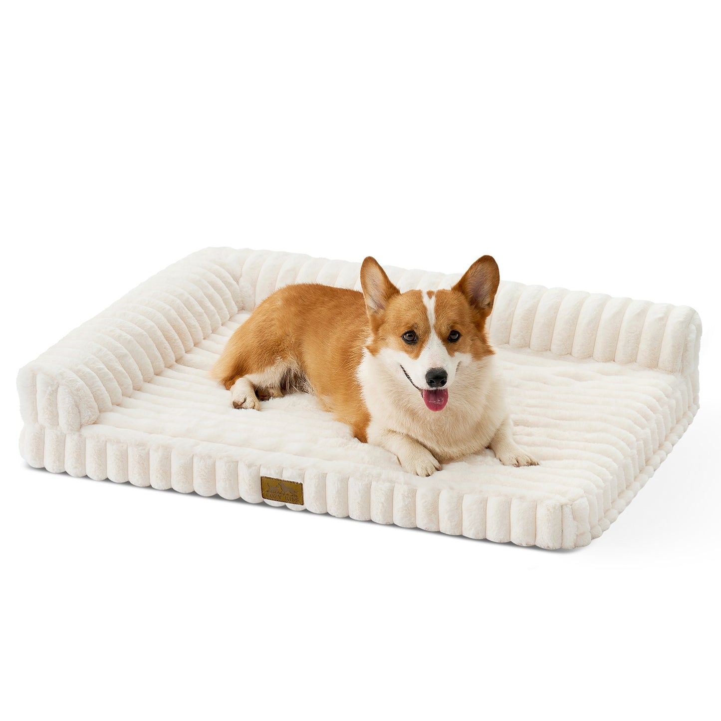 Striped Faux L-Shaped Washable Dog Bed