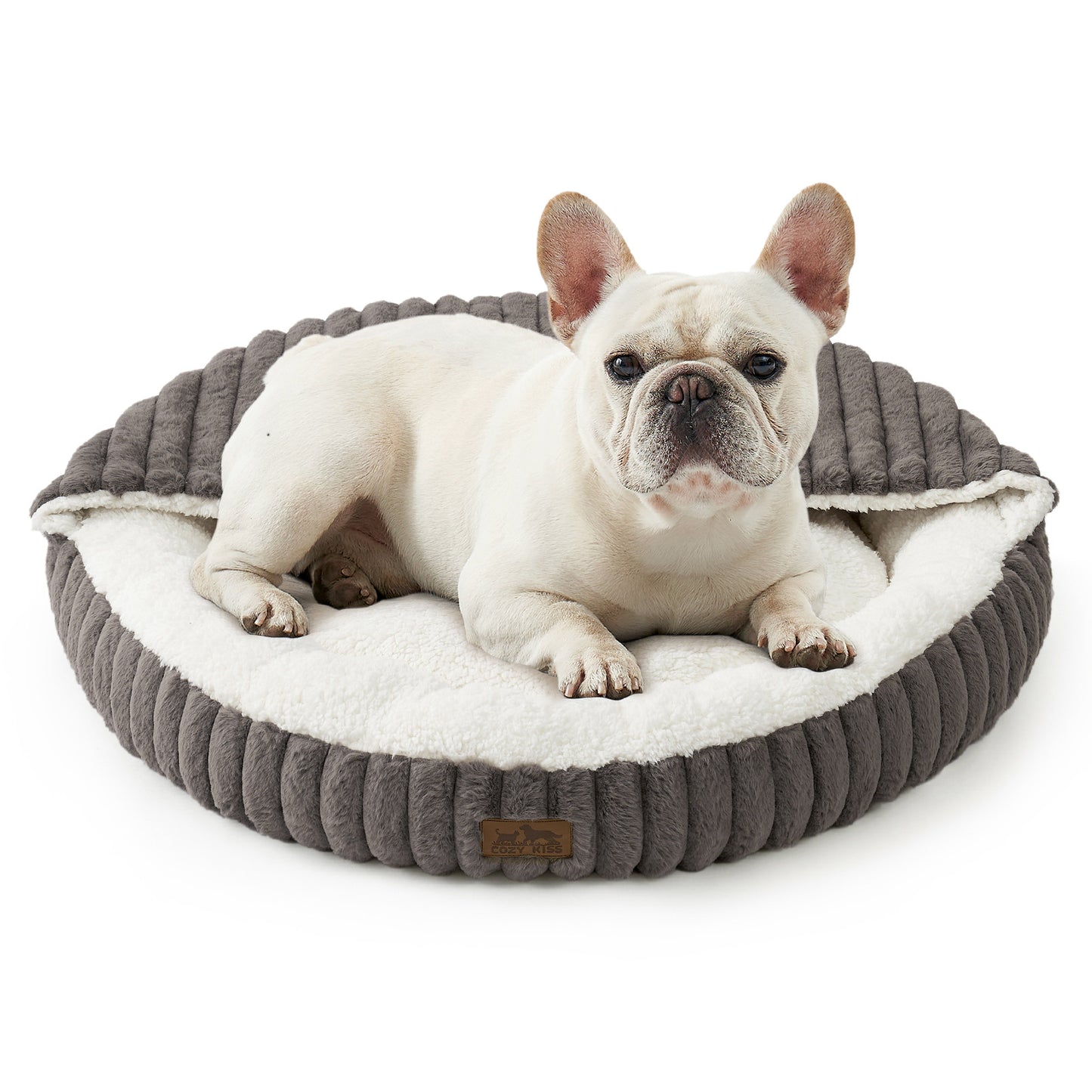 Striped Faux Calming Donut Pet Bed With Blanket