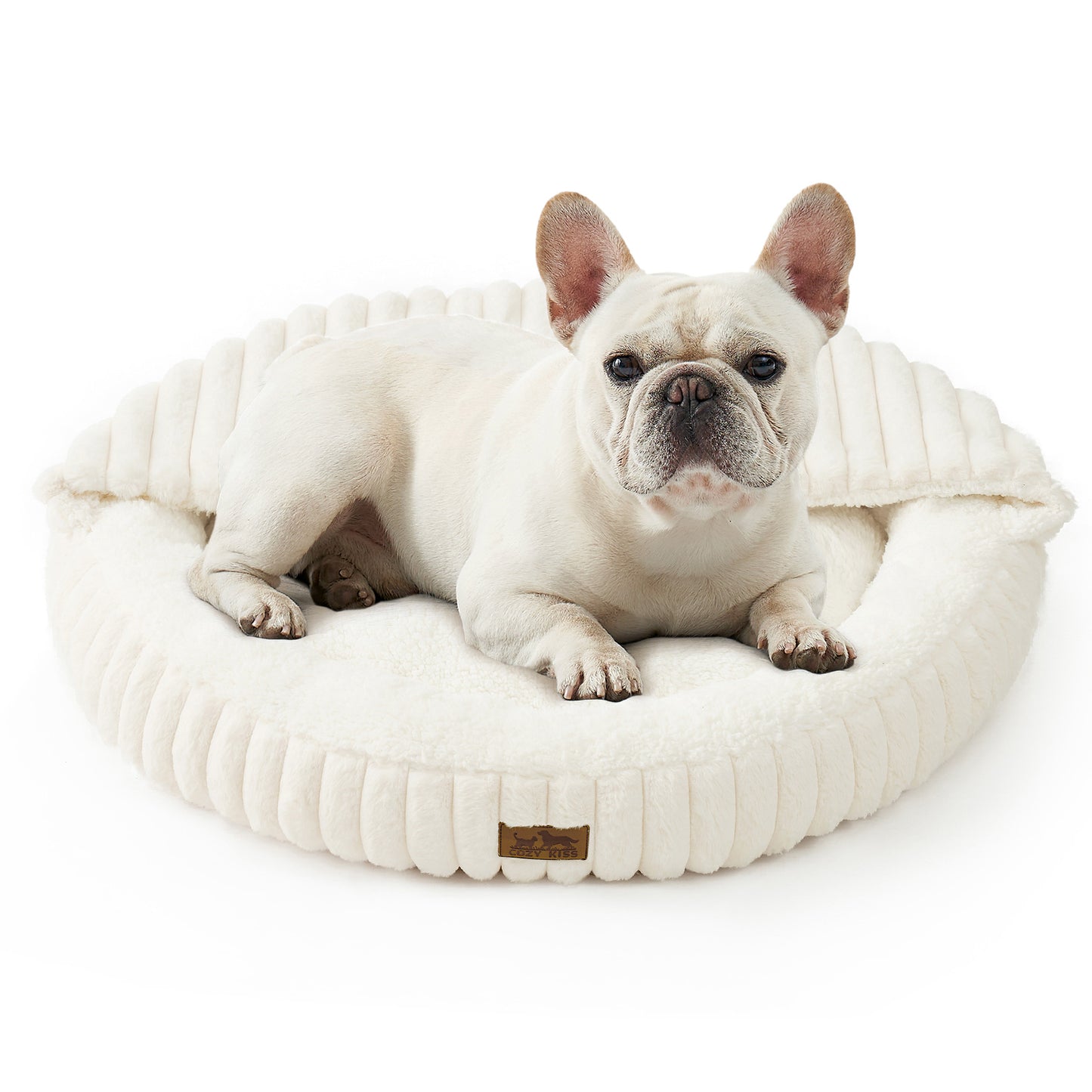 Striped Faux Calming Donut Pet Bed With Blanket