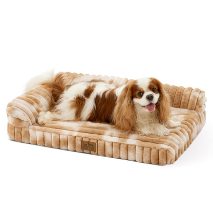 Striped Faux L-Shaped Washable Dog Bed