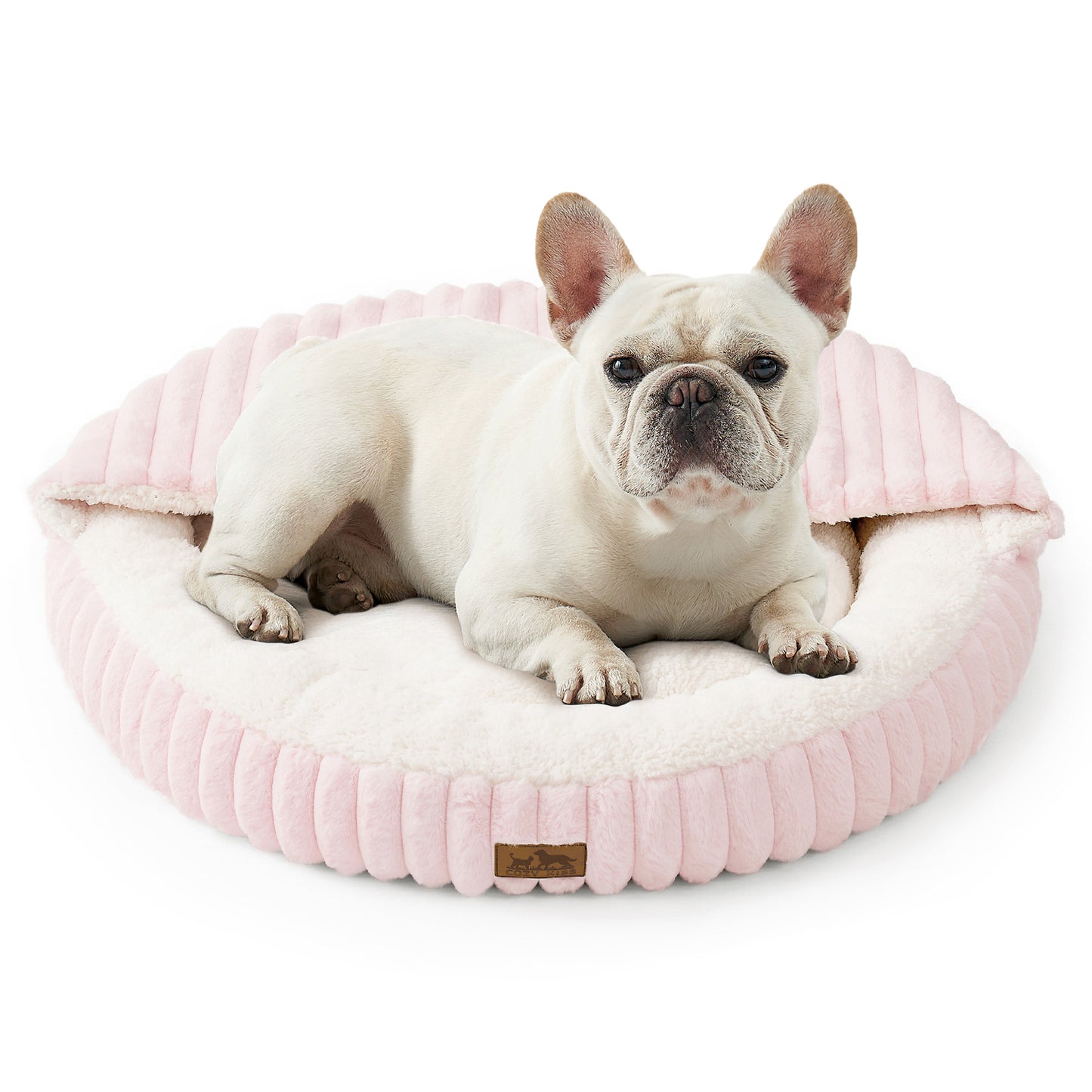 Striped Faux Calming Donut Pet Bed With Blanket