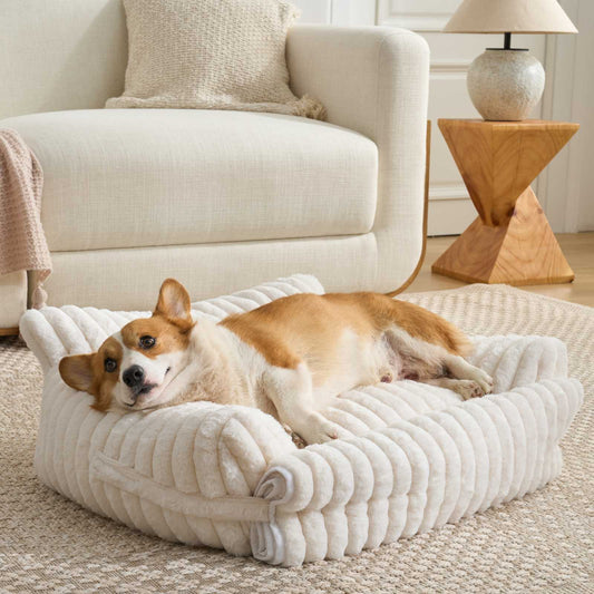 Ultra Soft Plush Striped Faux Pet Sofa Bed