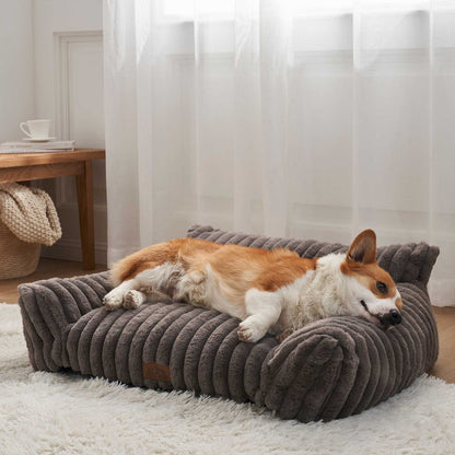 Ultra Soft Plush Striped Faux Pet Sofa Bed
