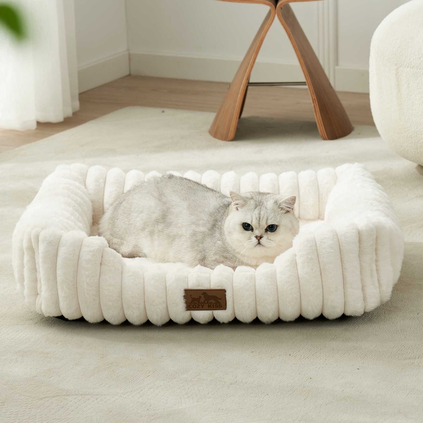 Striped Faux C-Shaped Washable Dog Bed