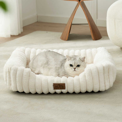 Striped Faux C-Shaped Washable Dog Bed