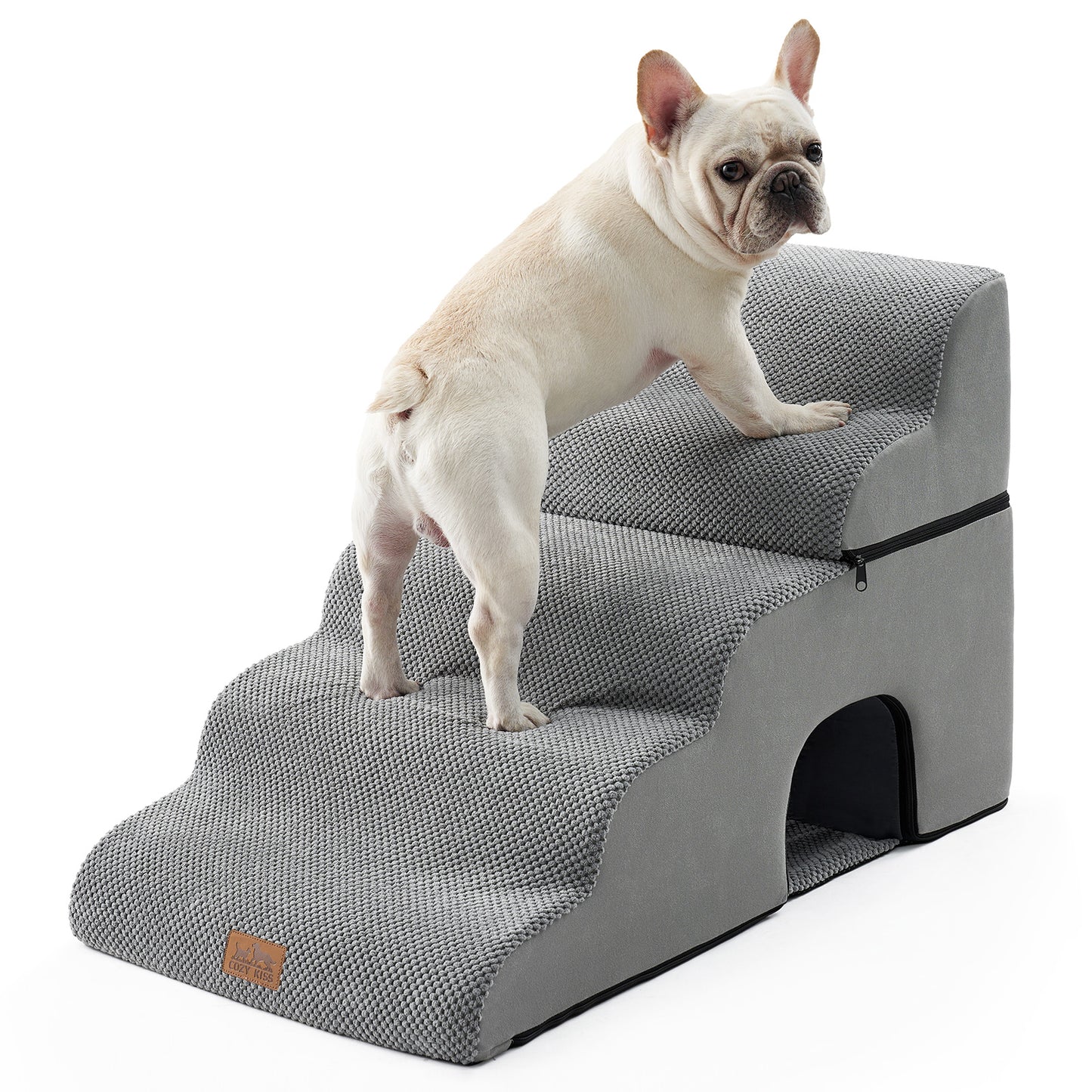 5-Step Foldable Curved Pet Stairs with Play Condo