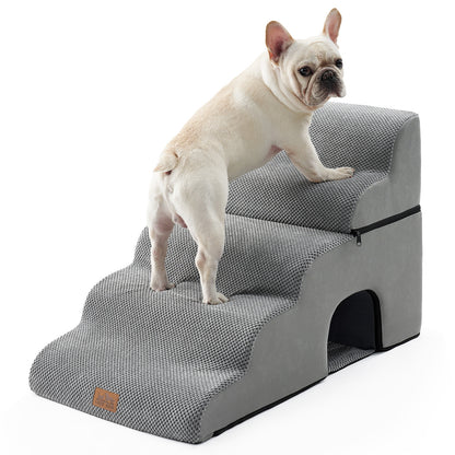 5-Step Foldable Curved Pet Stairs with Play Condo
