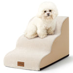 Front studio view of Cozy Kiss 3-Step Joint-Friendly Curved Pet Stairs featuring curved foam design and textured fabric cover 