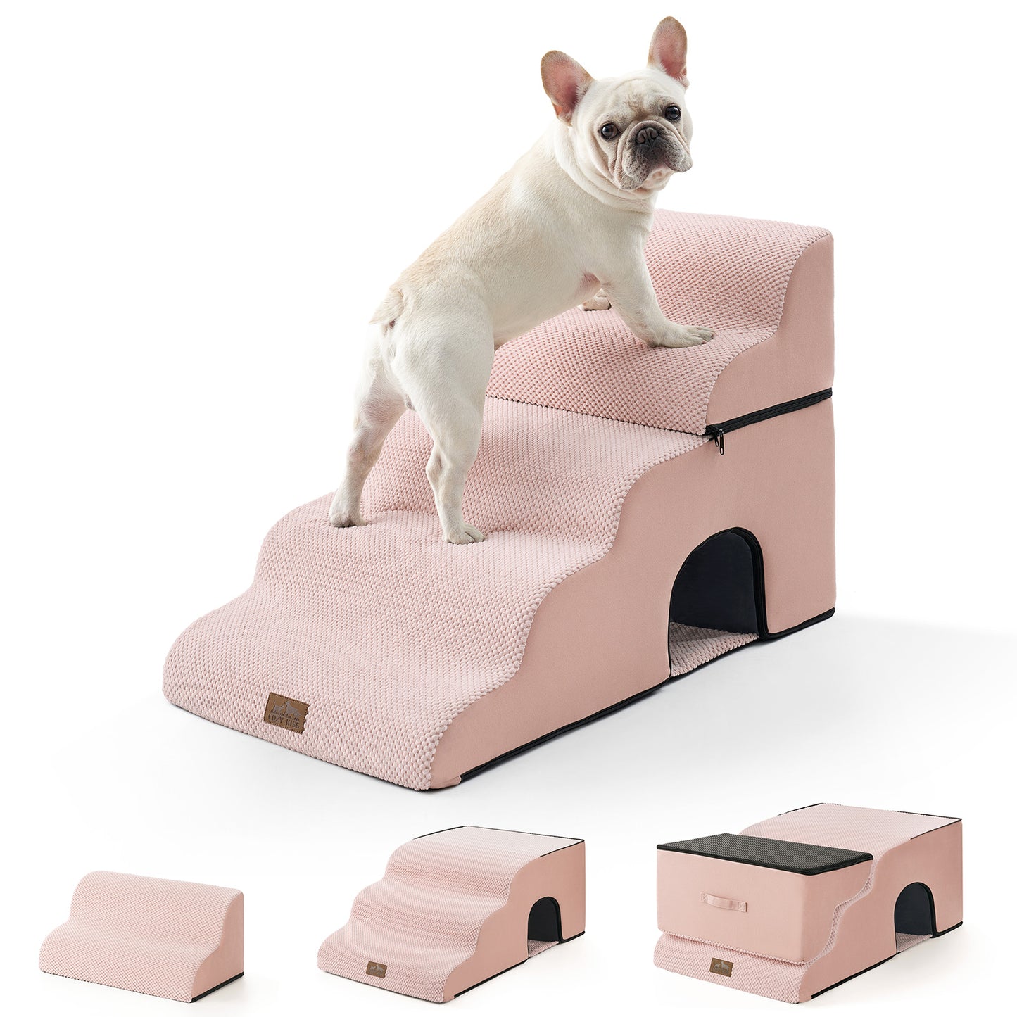5-Step Foldable Curved Pet Stairs with Play Condo