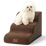 Cozy Kiss 3-Step Extra Wide Curved Pet Stairs beside bed for safe pet access 