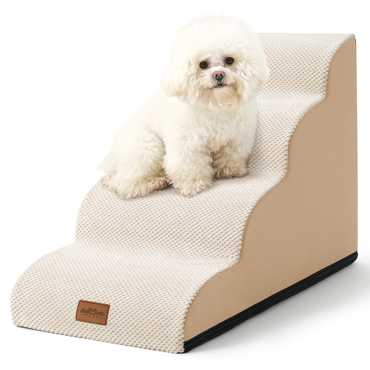 Cozy Kiss 4-Step Joint-Friendly Curved Pet Stairs with washable cover front view 