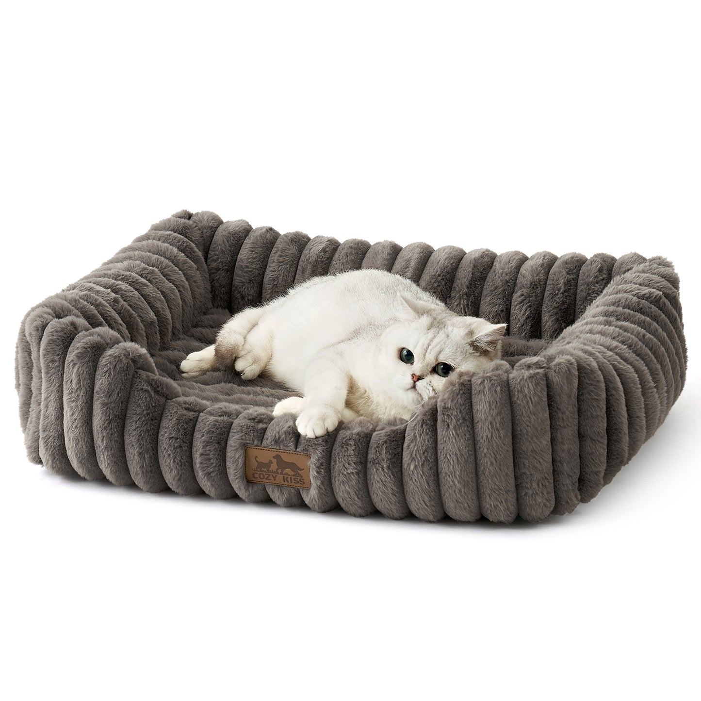 Striped Faux C-Shaped Washable Dog Bed