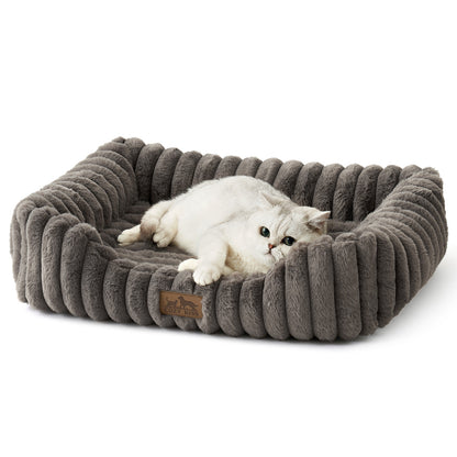 Striped Faux C-Shaped Washable Dog Bed