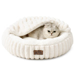 Cozy Kiss Striped Faux Calming Donut Pet Bed With Blanket ultra soft faux fur calming pet nest bed 