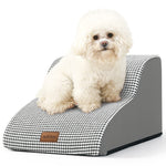 Front studio view of Cozy Kiss 2-Step Joint-Friendly Curved Pet Stairs featuring curved foam design and textured fabric cover 