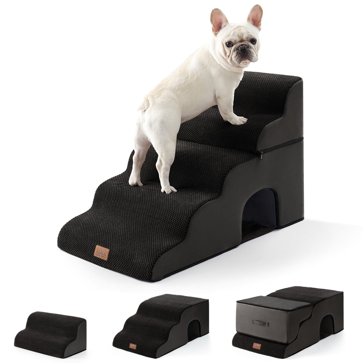 5-Step Foldable Curved Pet Stairs with Play Condo