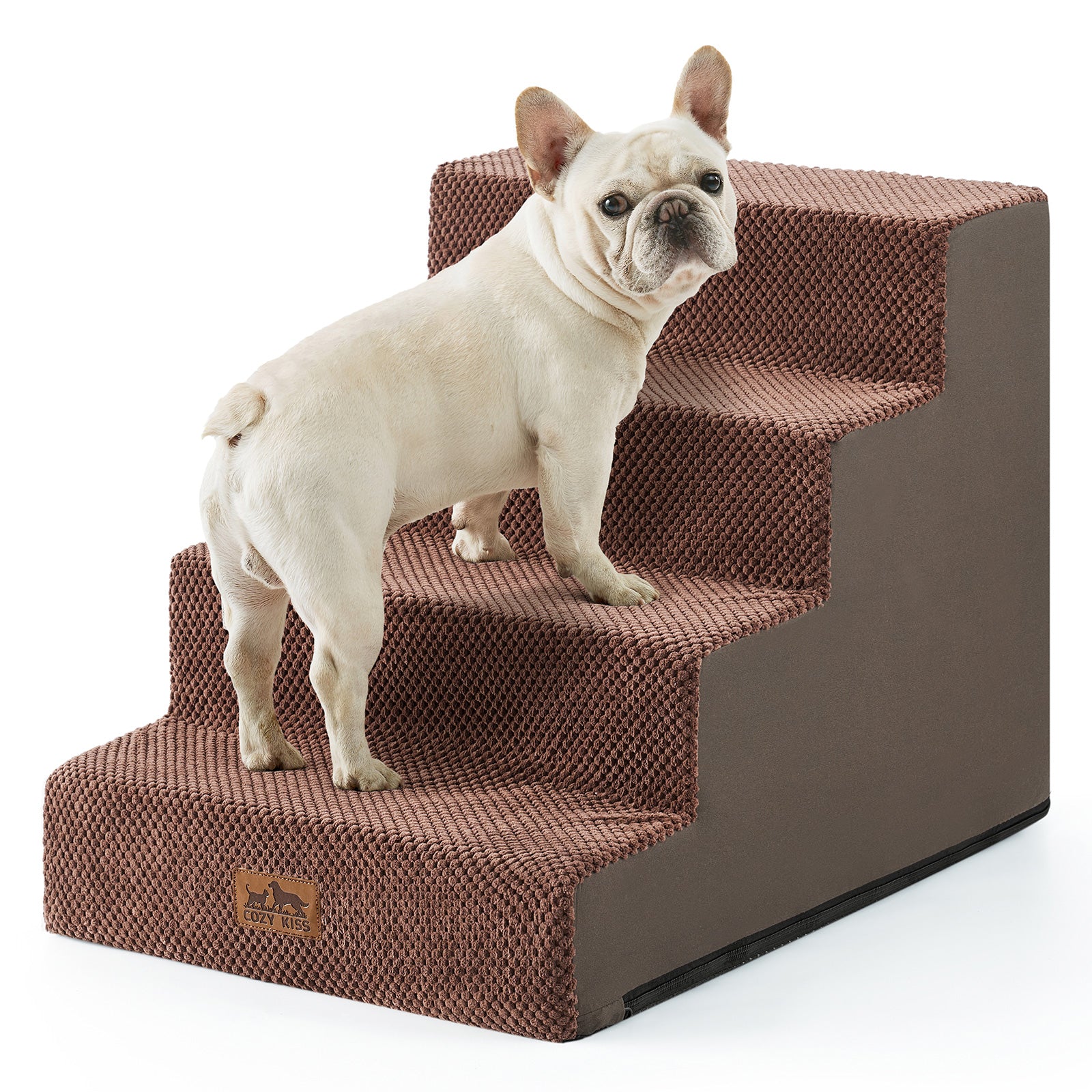 Cozy Kiss 4-Step Non-Slip Right-Angle Pet Stairs for easy access #color_Brown