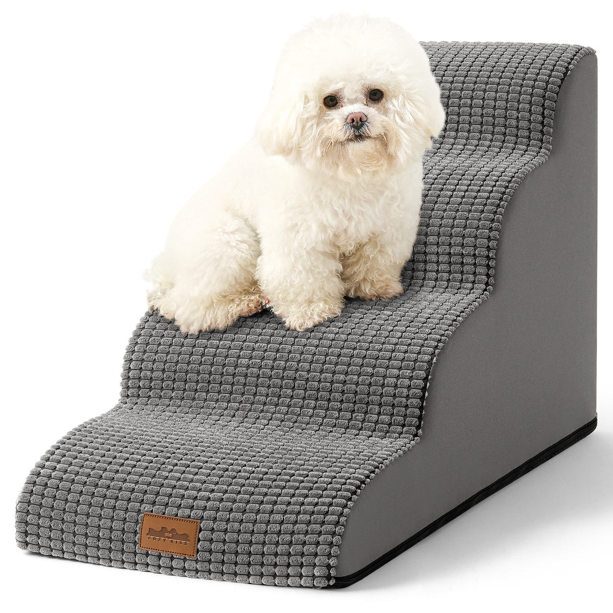 Cozy Kiss 4-Step Joint-Friendly Curved Pet Stairs with washable cover front view 
