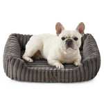 Cozy Kiss Striped Faux C-Shaped Washable Dog Bed plush bolster pet bed for dogs and cats 