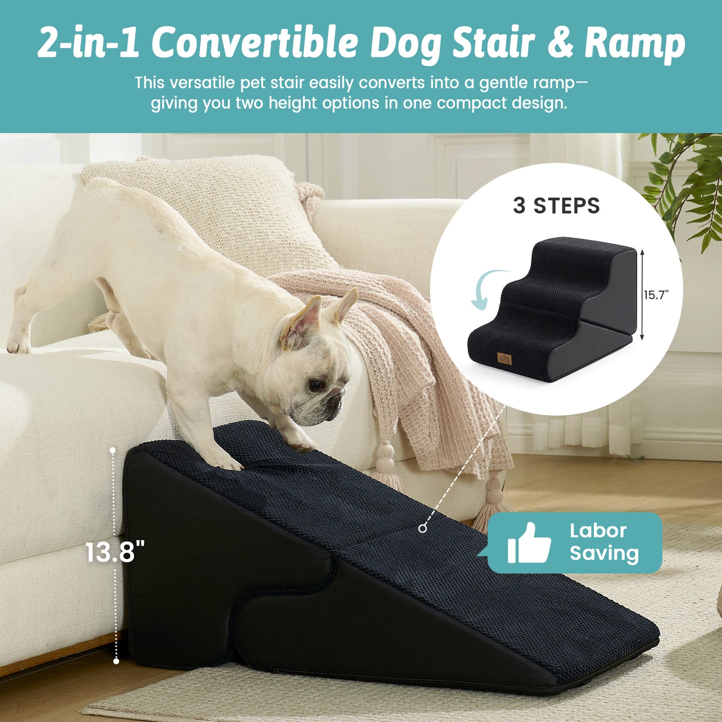3-Step 2-in-1 Pet Stairs with Ramp Mode