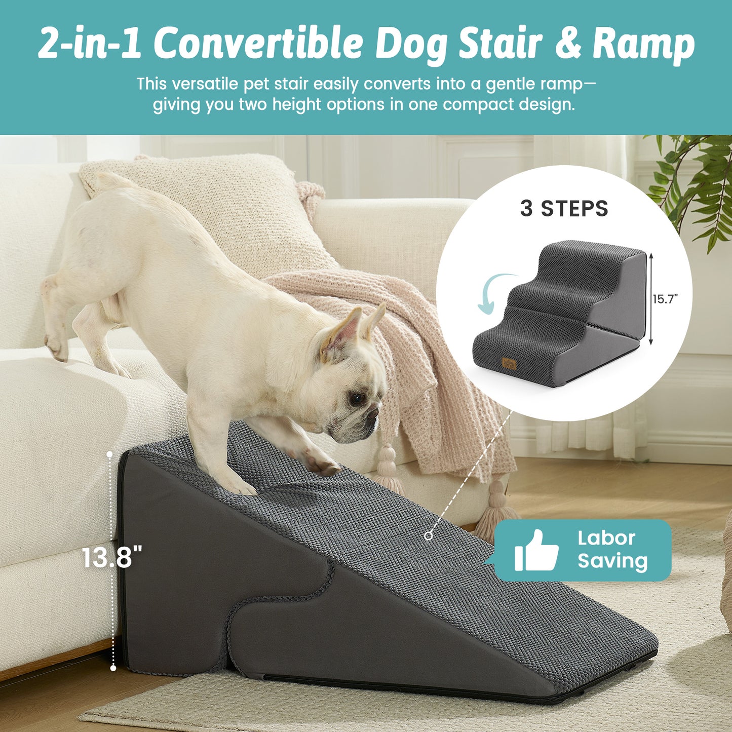 3-Step 2-in-1 Pet Stairs with Ramp Mode