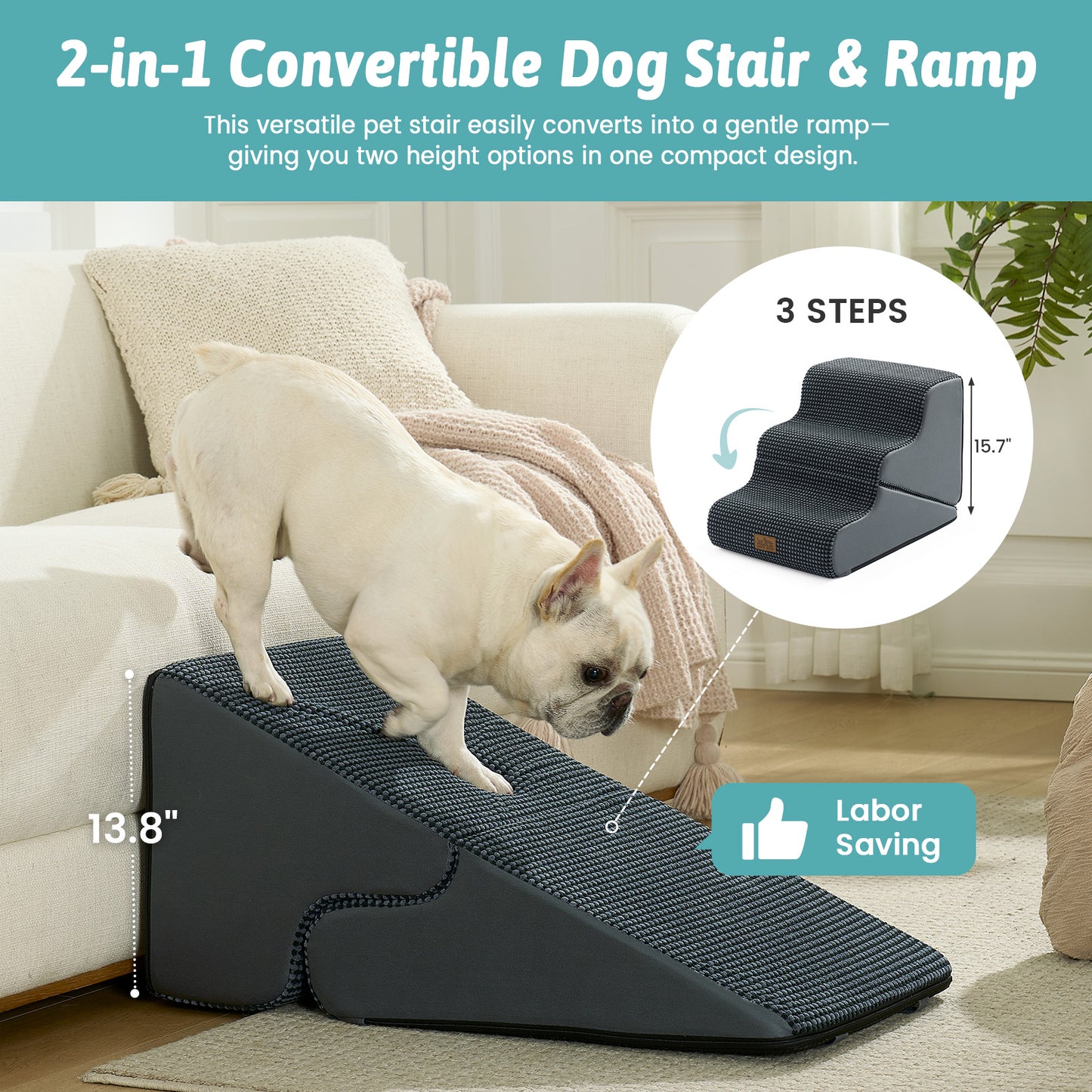 3-Step 2-in-1 Pet Stairs with Ramp Mode