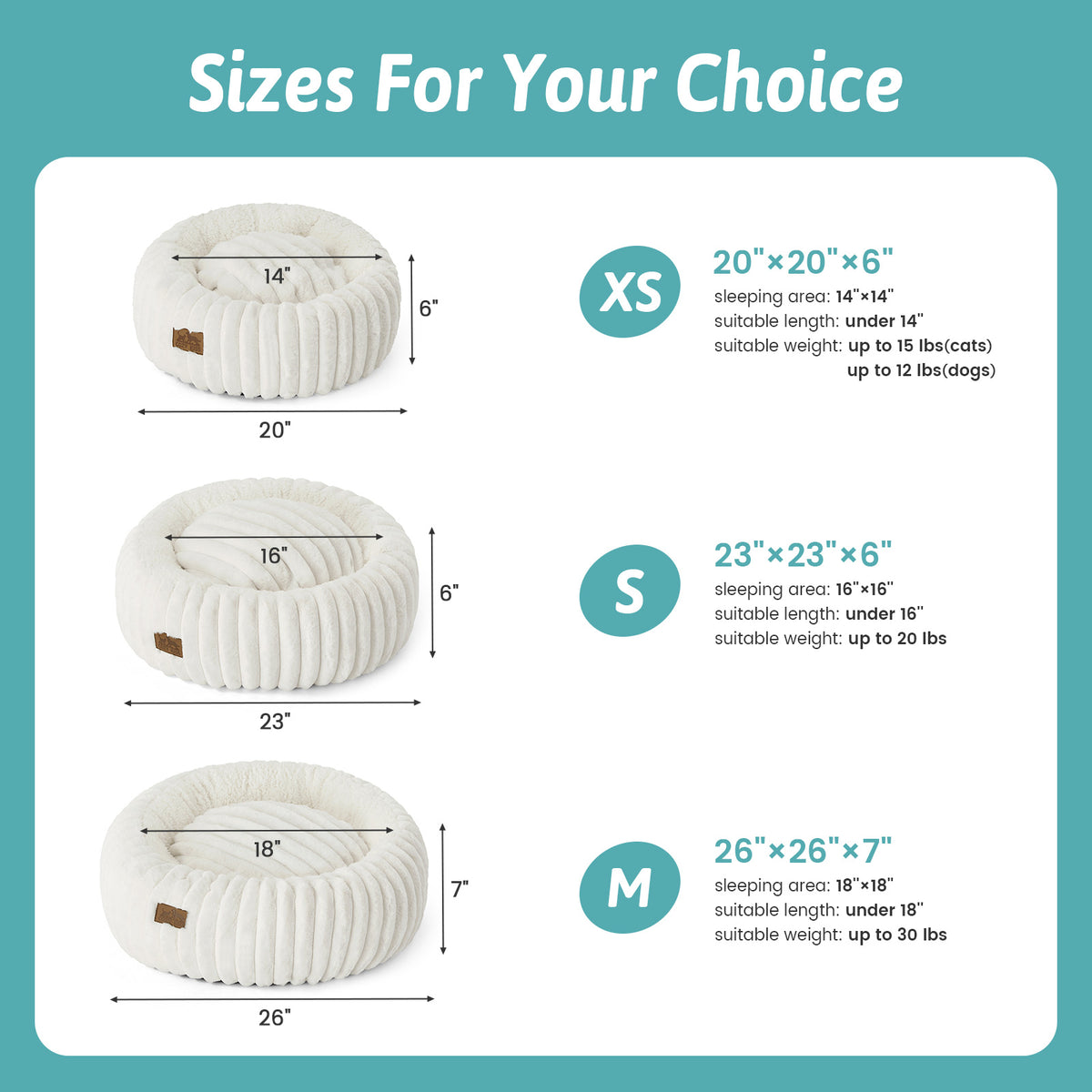 Cozy Kiss 2-in-1 Striped Faux Fur Pet Bed with Removable Mat in cream different size view 