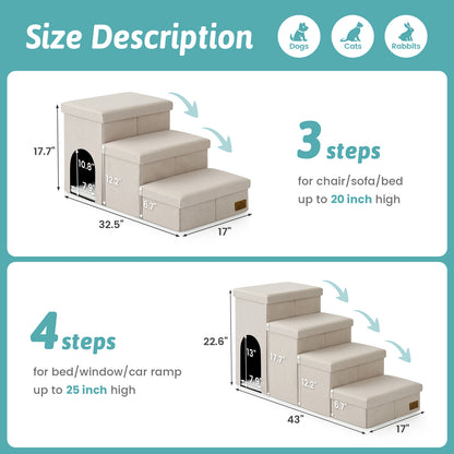 3-Step Storage Pet Stairs with Play Condo