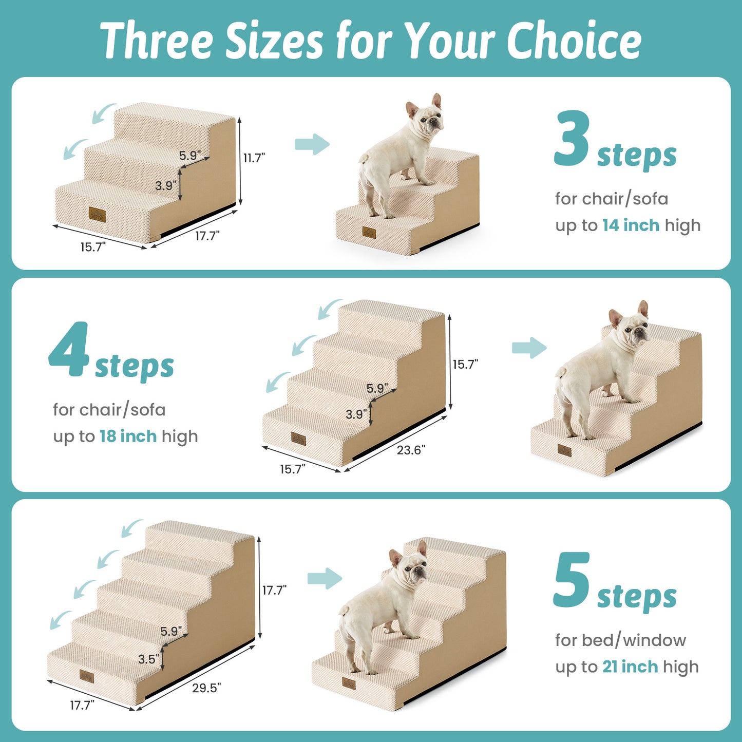 3-Step Gentle Slope Right-Angle Pet Stairs