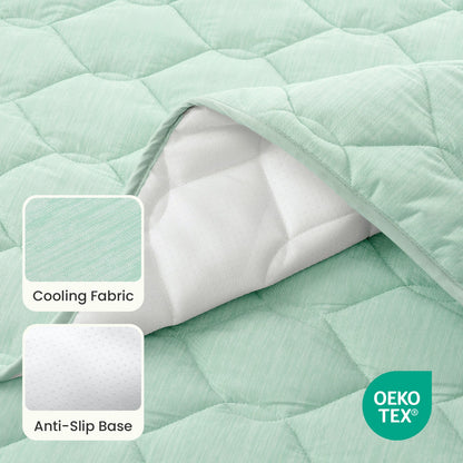 Close up of OEKO-TEX certified Blue couch cover fabric with cooling fabric and anti-slip base.#Color_Sage Green